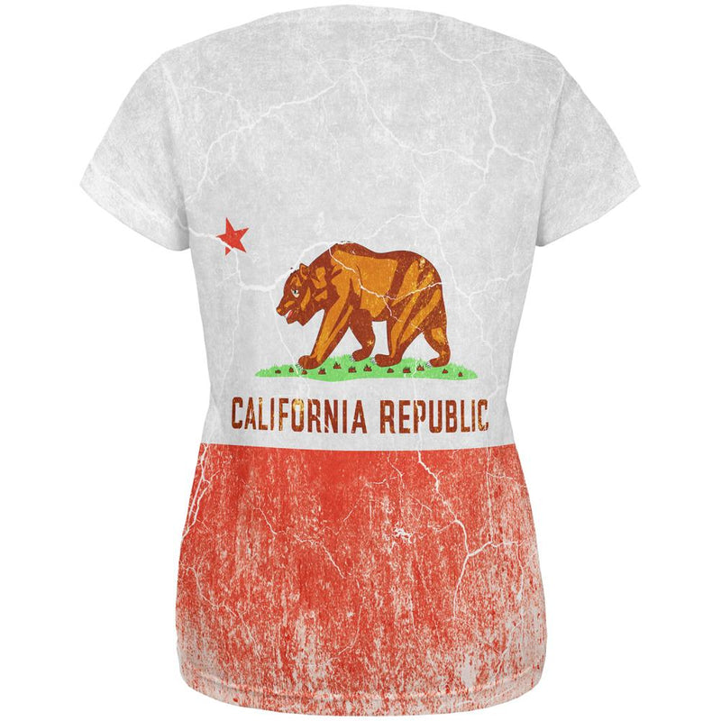 California Vintage Distressed State Flag All Over Womens T Shirt Women's T-Shirts Old Glory