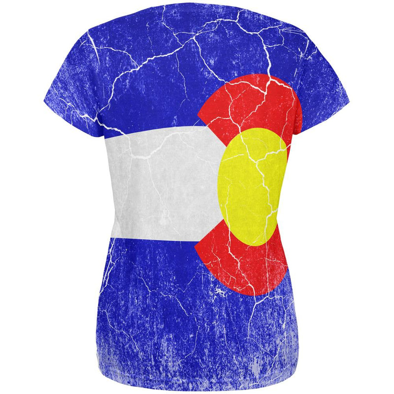 Colorado Vintage Distressed State Flag All Over Womens T Shirt Women's T-Shirts Old Glory