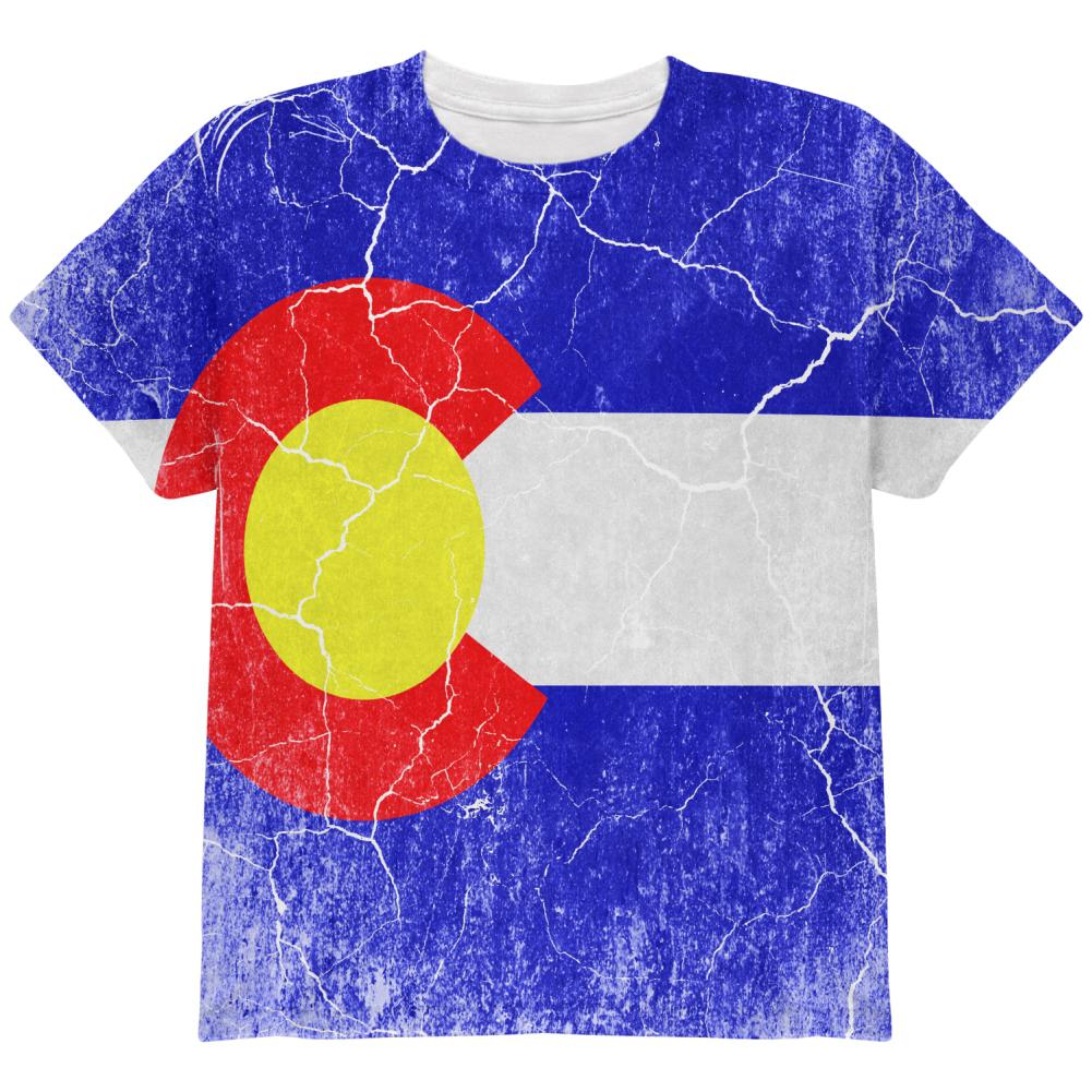 Colorado Vintage Distressed State Flag All Over Youth T Shirt Youth T-Shirts Old Glory LG Multi