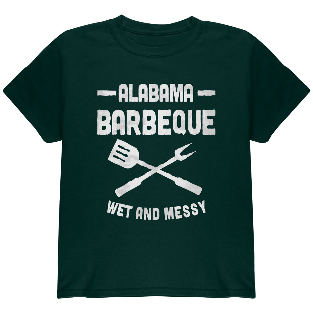 Alabama Barbeque Wet and Messy Youth T Shirt Youth T-Shirts global YLG Forest Green