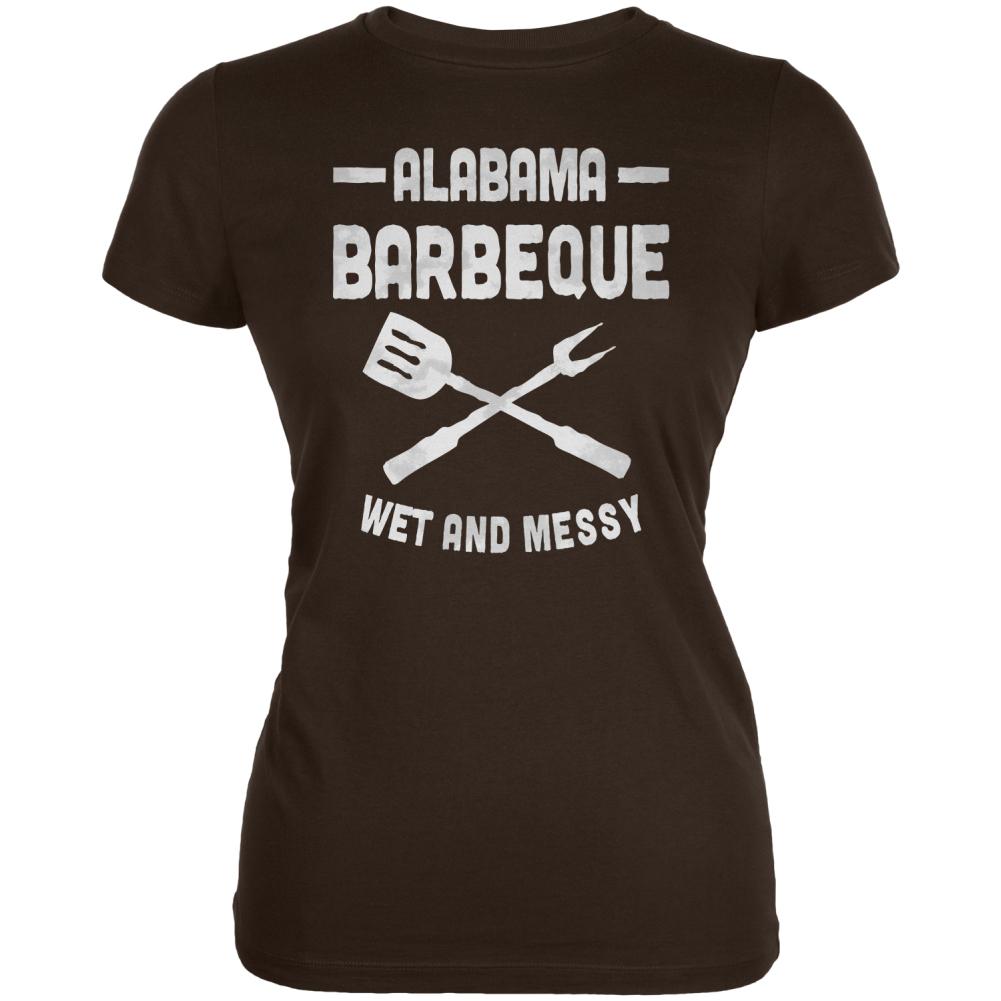 Alabama Barbeque Wet and Messy Juniors Soft T Shirt Juniors T-Shirts Old Glory 2XL Brown