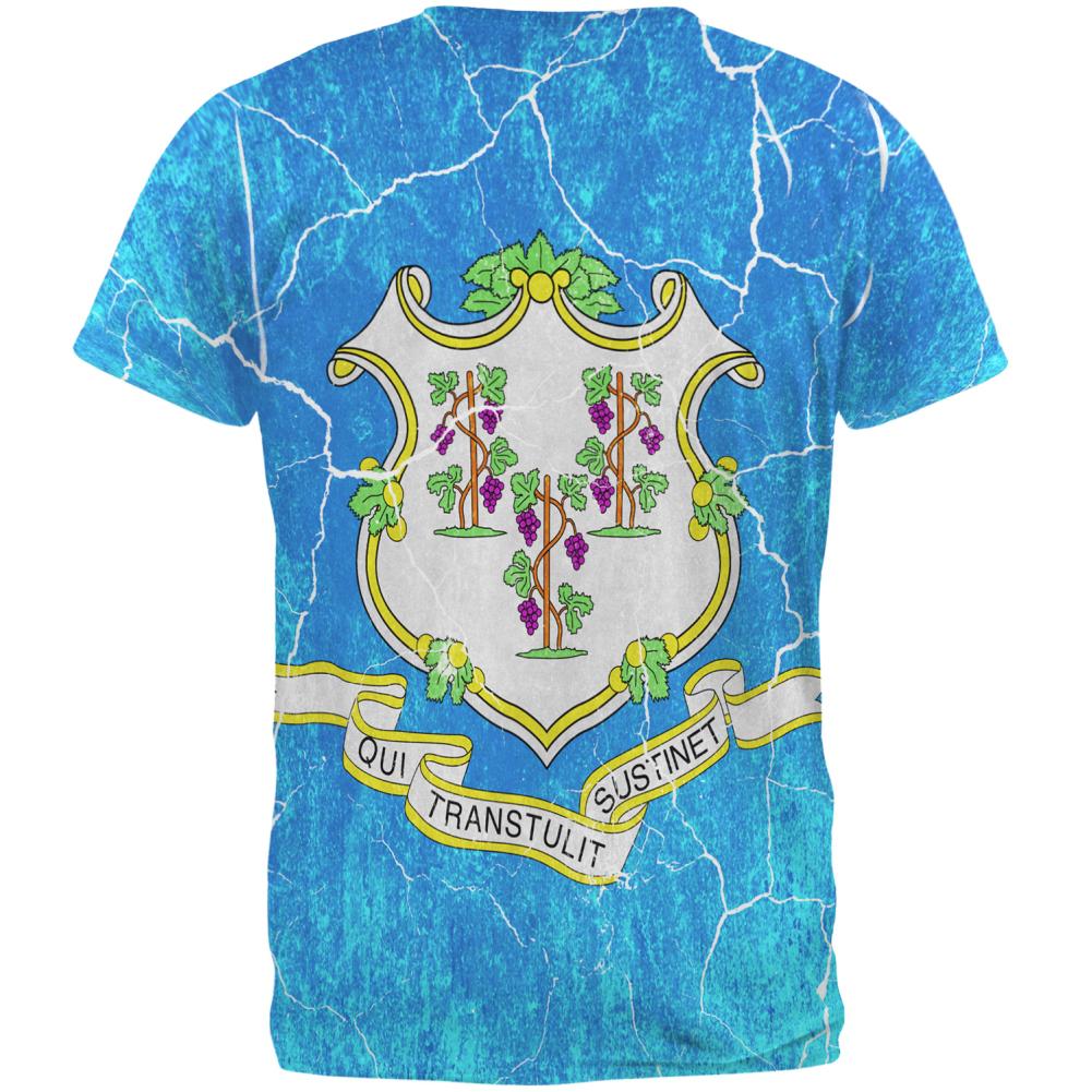 Connecticut Vintage Distressed State Flag All Over Mens T Shirt Men's T-Shirts Old Glory