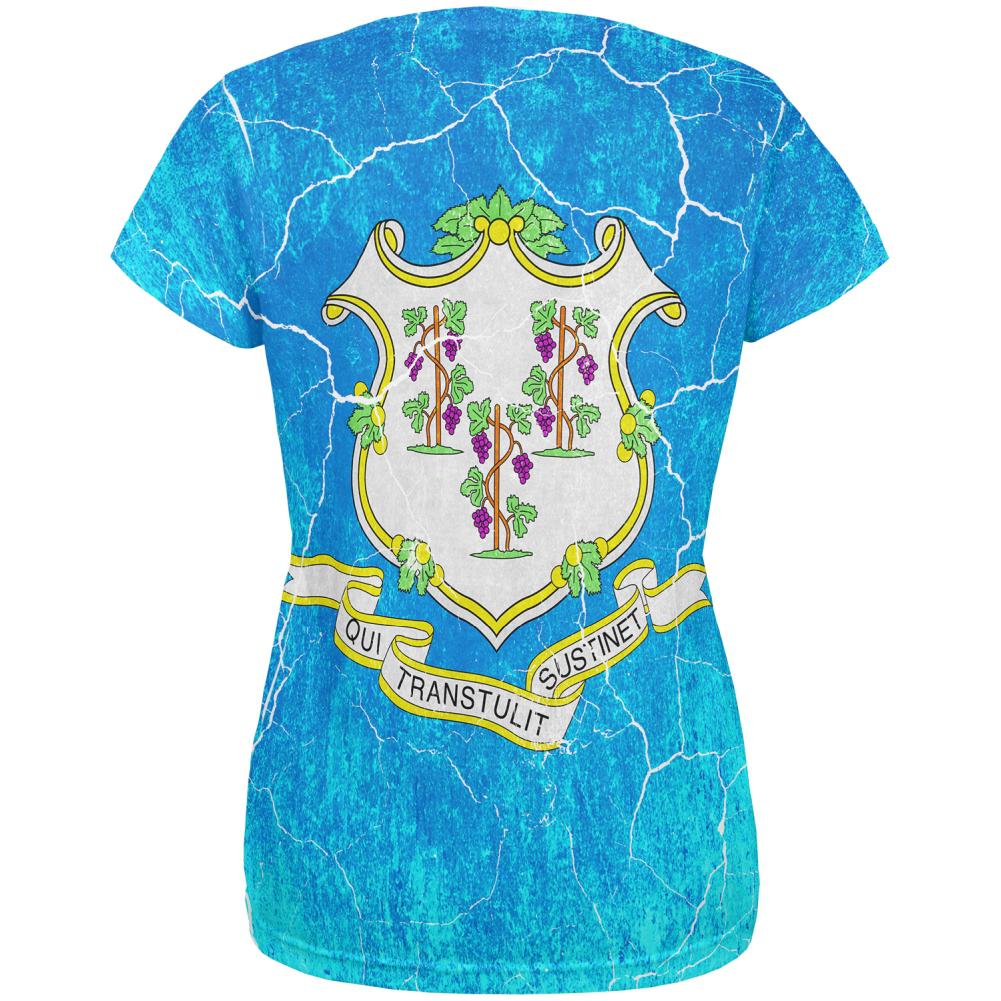 Connecticut Vintage Distressed State Flag All Over Womens T Shirt Women's T-Shirts Old Glory