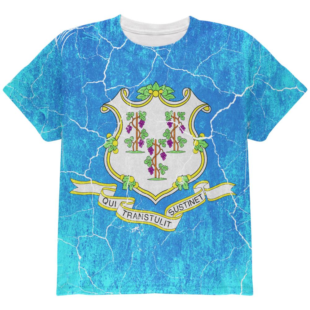 Connecticut Vintage Distressed State Flag All Over Youth T Shirt Youth T-Shirts Old Glory LG Multi