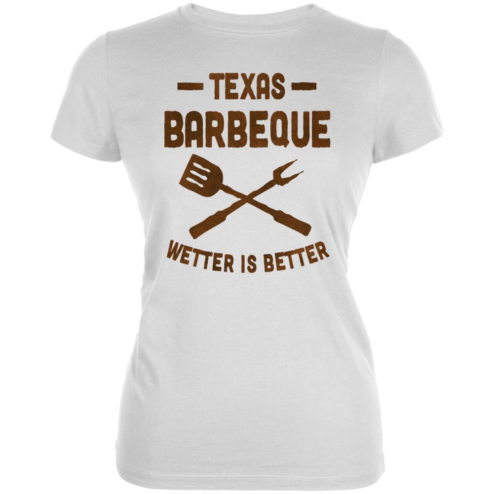 Texas Barbeque Wetter is Better Juniors Soft T Shirt Juniors T-Shirts Old Glory 2XL White