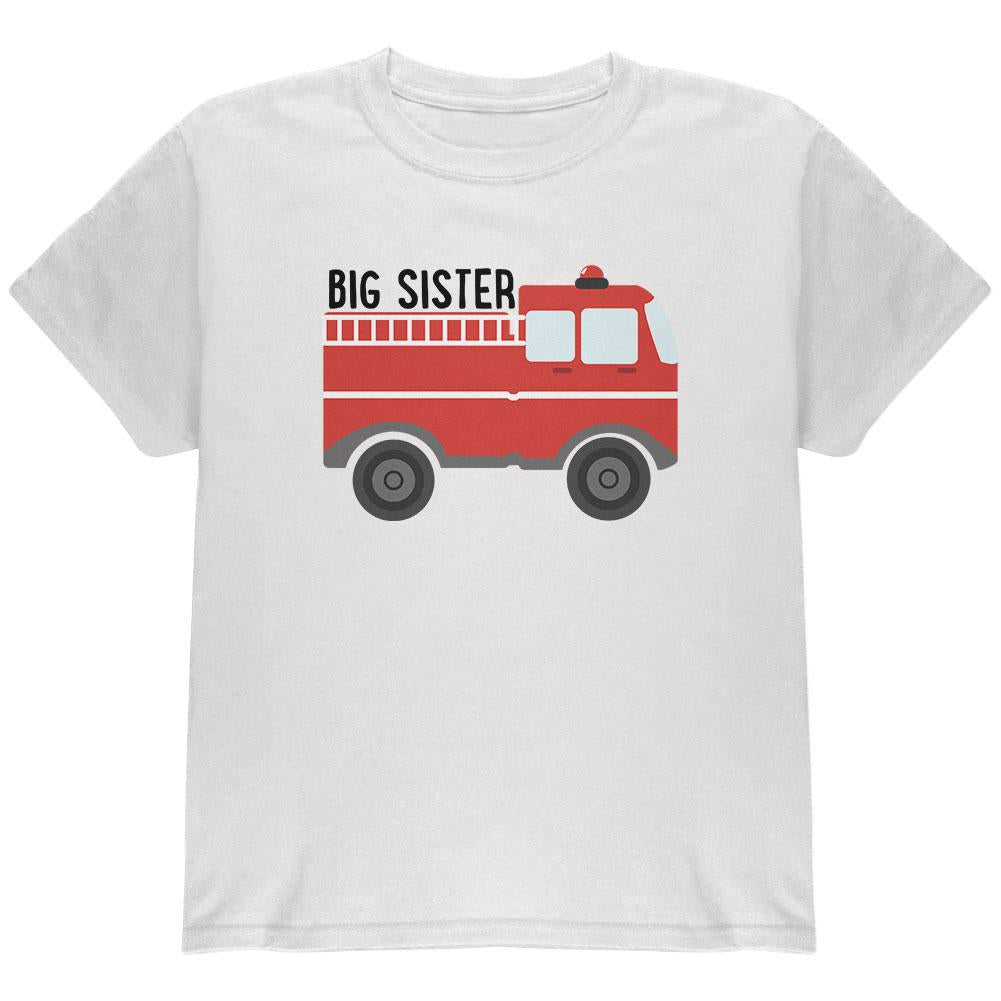 Big Sister Fire Truck Youth T Shirt Youth T-Shirts Old Glory LG White