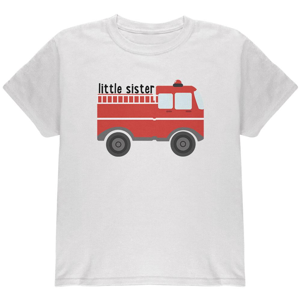 Little Sister Fire Truck Youth T Shirt Youth T-Shirts Old Glory LG White