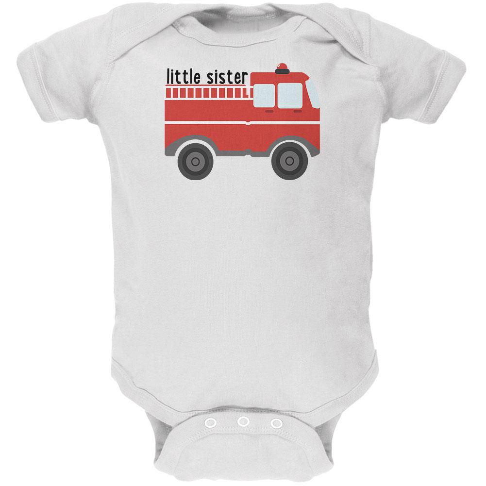 Little Sister Fire Truck Soft Baby One Piece Baby One Piece Old Glory 0-3M White
