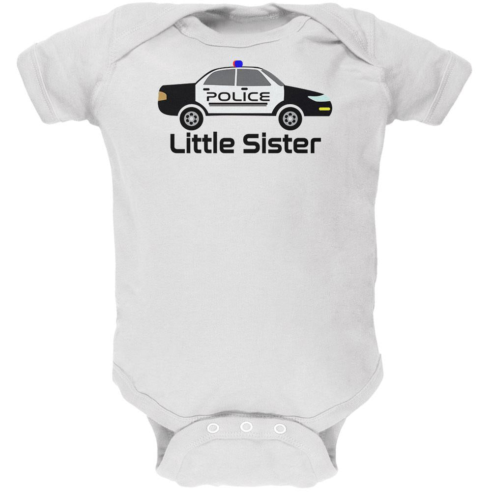Little Sister Police Car Soft Baby One Piece Baby One Piece Old Glory 0-3M White