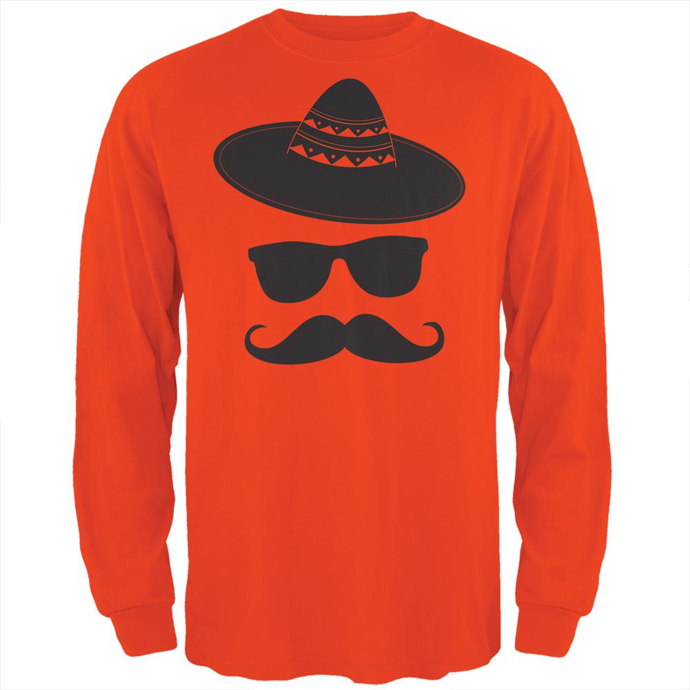 Cinco De Mayo Mustache Sombrero Mens Long Sleeve T Shirt Men's Long Sleeves Old Glory 2XL Orange
