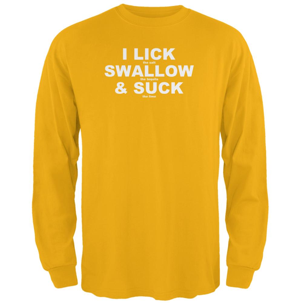 Cinco De Mayo Lick Swallow Suck Funny Tequila Mens Long Sleeve T Shirt Men's Long Sleeves Old Glory 2XL Gold