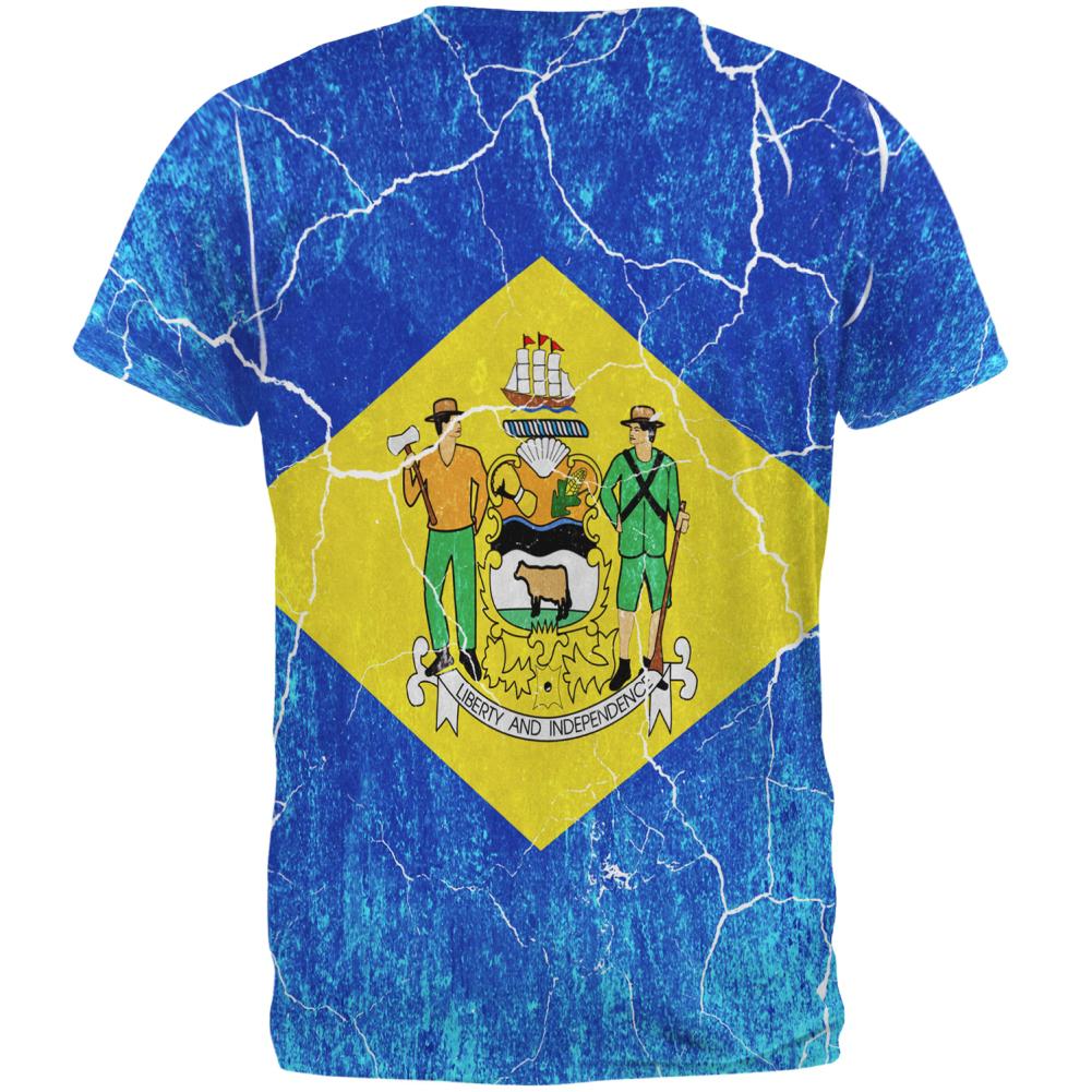 Delaware Vintage Distressed State Flag All Over Mens T Shirt Men's T-Shirts Old Glory