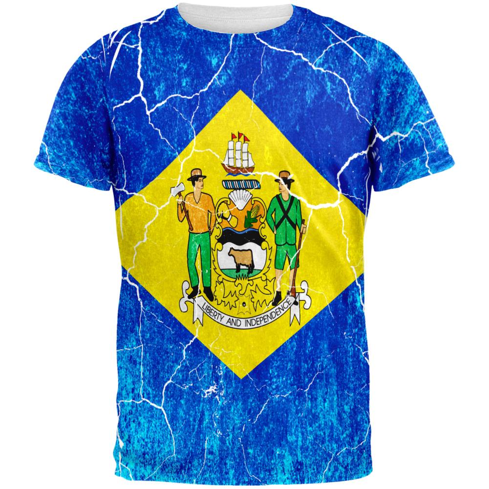 Delaware Vintage Distressed State Flag All Over Mens T Shirt Men's T-Shirts Old Glory 2XL Multi