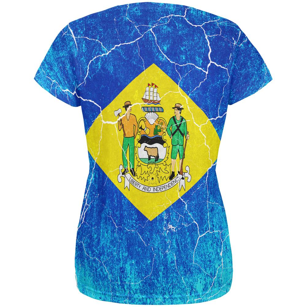 Delaware Vintage Distressed State Flag All Over Womens T Shirt Women's T-Shirts Old Glory