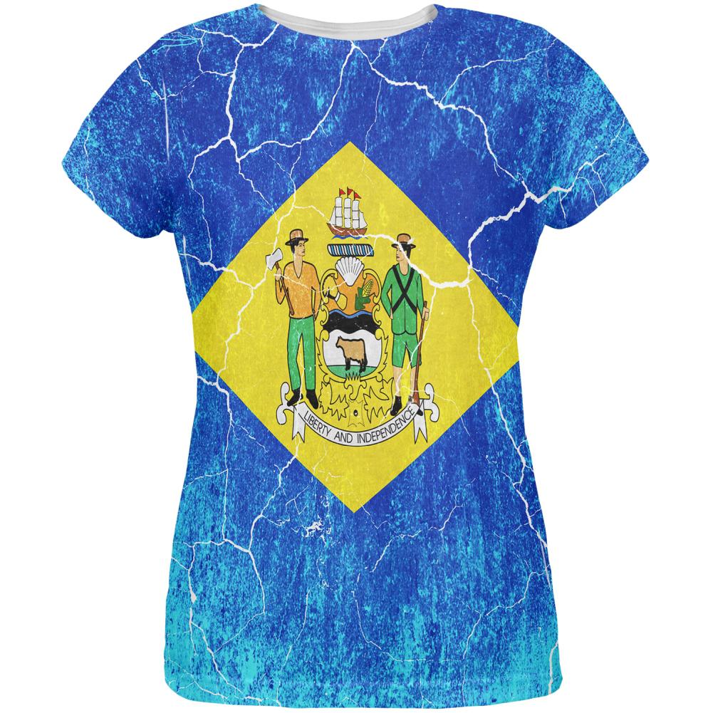 Delaware Vintage Distressed State Flag All Over Womens T Shirt Women's T-Shirts Old Glory 2XL Multi