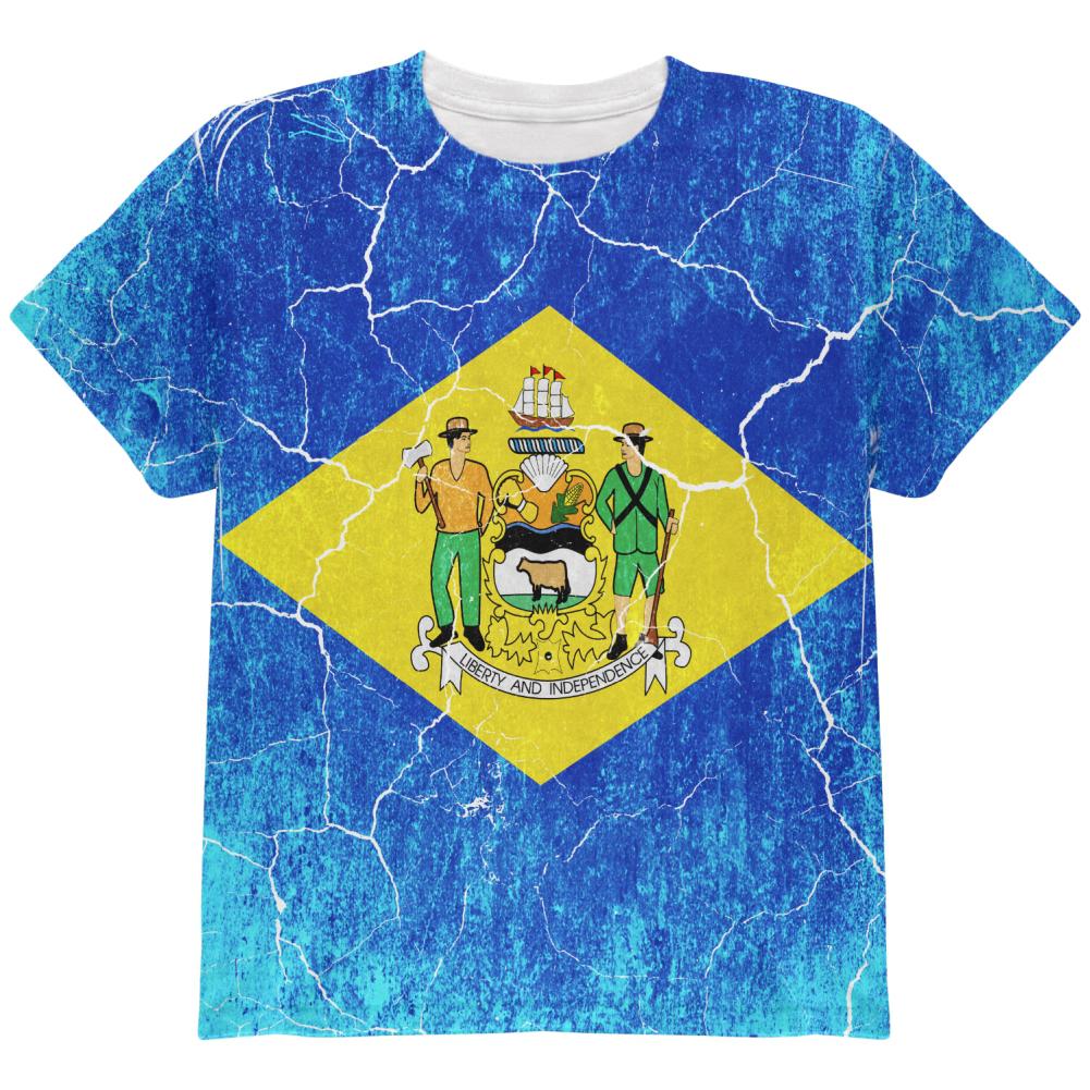 Delaware Vintage Distressed State Flag All Over Youth T Shirt Youth T-Shirts Old Glory LG Multi