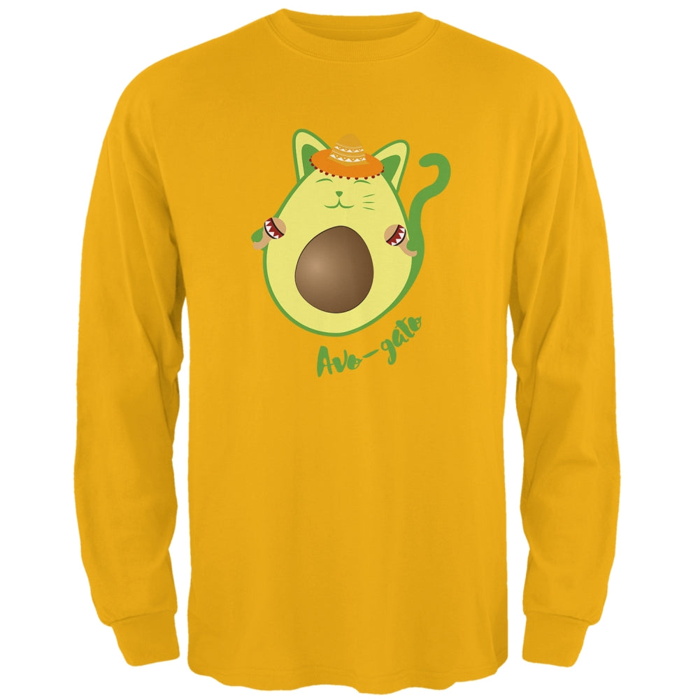 Cinco de Mayo Avogado Avocato Avocado Cat Spanish Mens Long Sleeve T Shirt Men's Long Sleeves Old Glory 2XL Yellow
