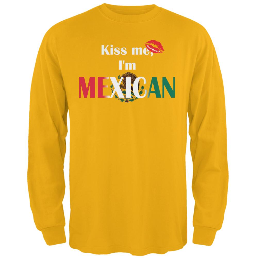 Cinco De Mayo - Kiss Me I'm Mexican Mens Long Sleeve T Shirt Men's Long Sleeves Old Glory 2XL Gold
