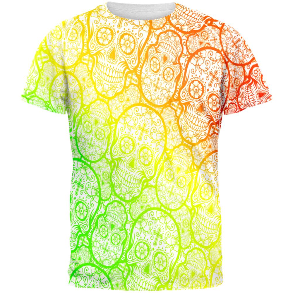 Cinco de Mayo Crazy Sugar Skull Pattern All Over Mens T Shirt Men's T-Shirts Old Glory 2XL Multi