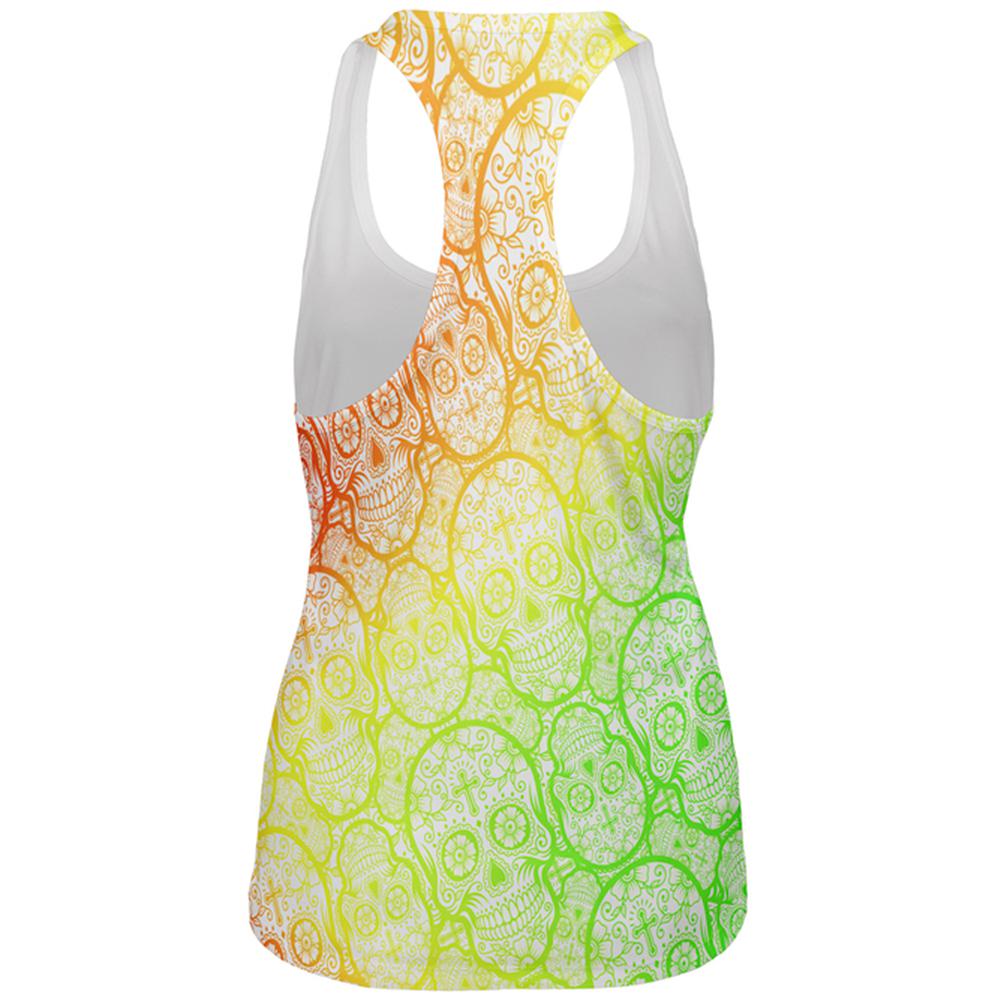 Cinco de Mayo Crazy Sugar Skull Pattern All Over Womens Work Out Tank Top Women's Tank Tops Old Glory