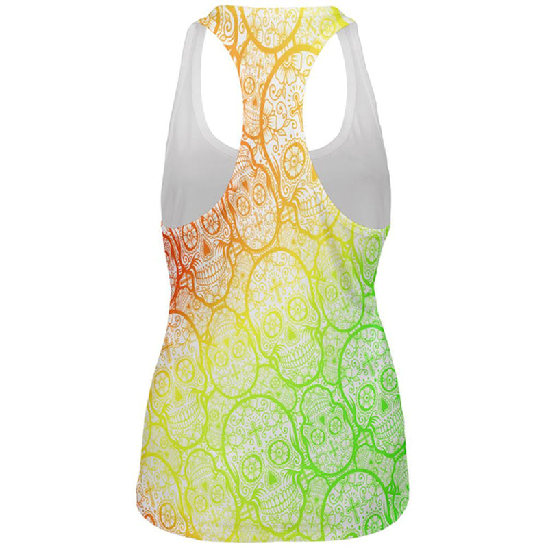 Cinco de Mayo Crazy Sugar Skull Pattern All Over Womens Work Out Tank Top Women's Tank Tops Old Glory