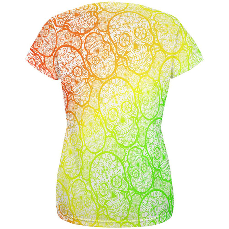 Cinco de Mayo Crazy Sugar Skull Pattern All Over Womens T Shirt Women's T-Shirts Old Glory