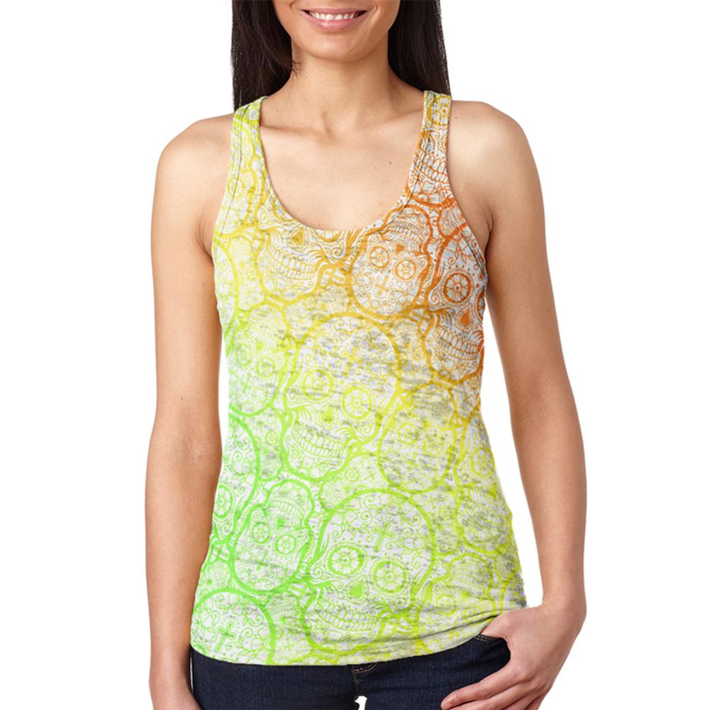 Cinco de Mayo Crazy Sugar Skull Pattern Juniors Burnout Racerback Tank Top Juniors Tank Tops Old Glory 2XL Multi