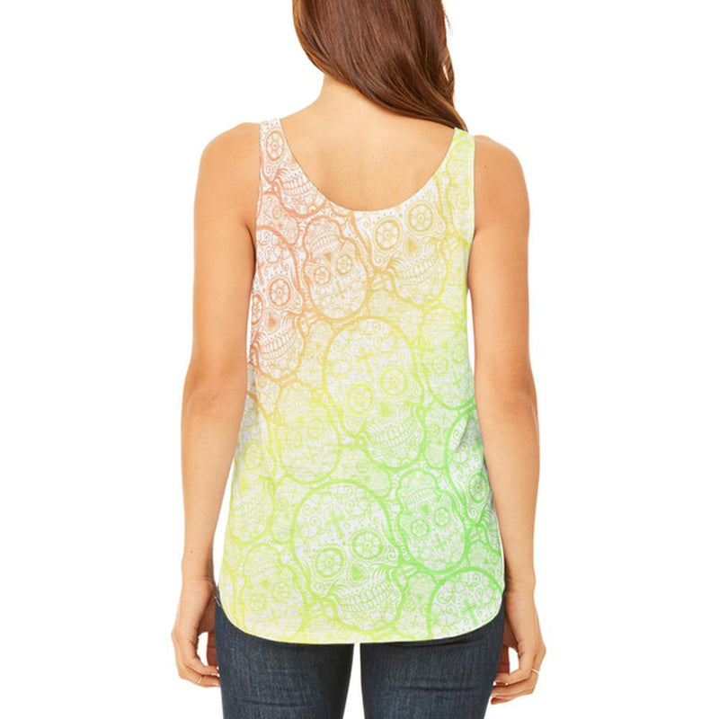 Cinco de Mayo Crazy Sugar Skull Pattern Juniors Flowy Side Slit Tank Top Juniors Tank Tops Old Glory