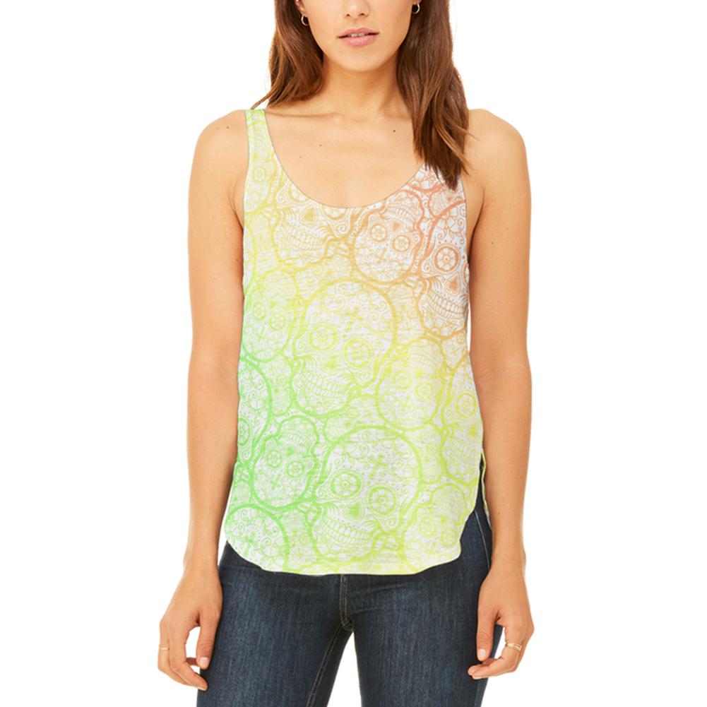 Cinco de Mayo Crazy Sugar Skull Pattern Juniors Flowy Side Slit Tank Top Juniors Tank Tops Old Glory 2XL Multi