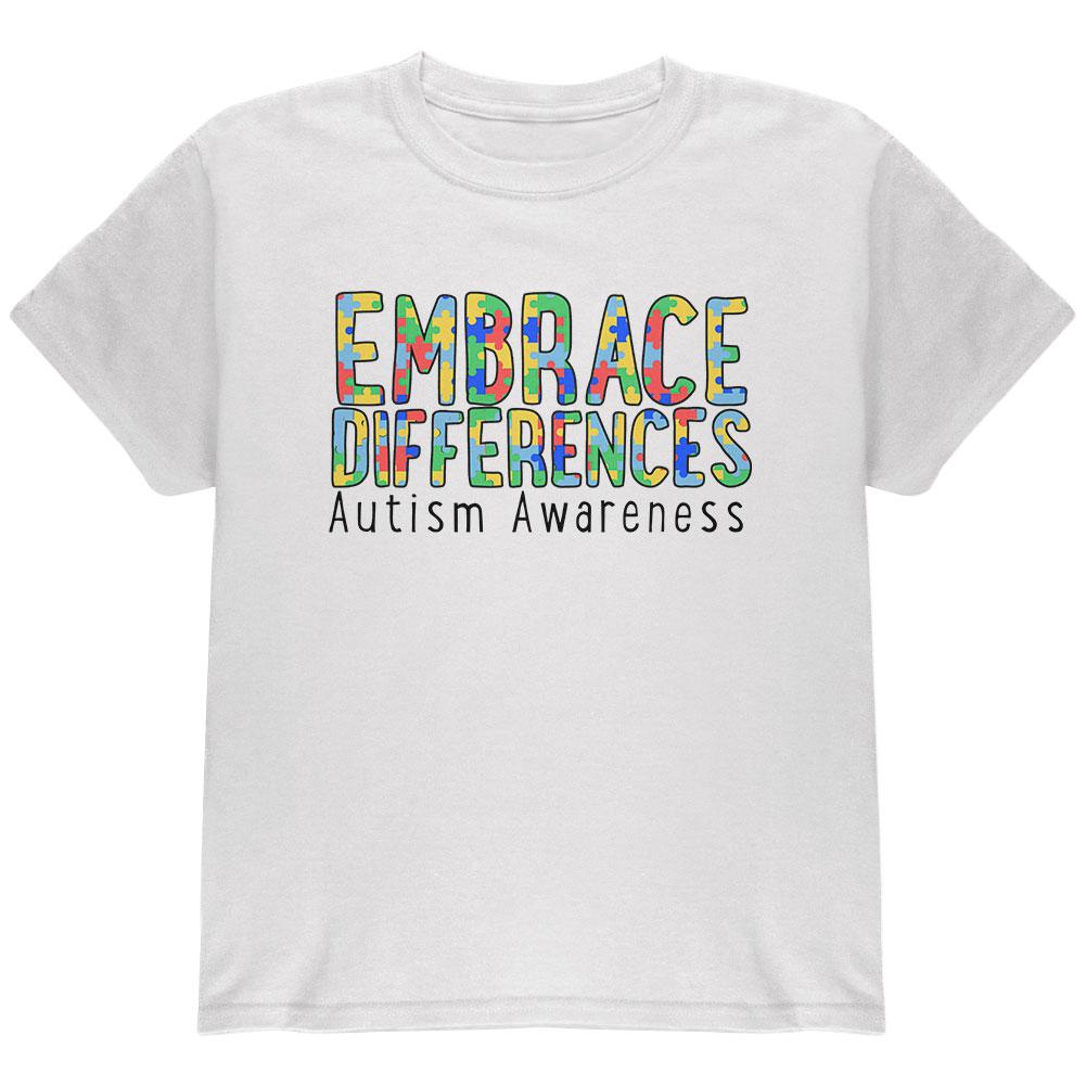 Autism Awareness Embrace Differences Youth T Shirt Youth T-Shirts Old Glory LG White