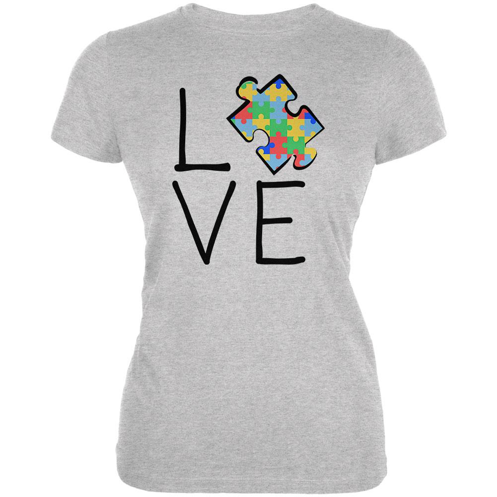 Autism Awareness Love Puzzle Piece Juniors Soft T Shirt Juniors T-Shirts Old Glory 2XL Heather