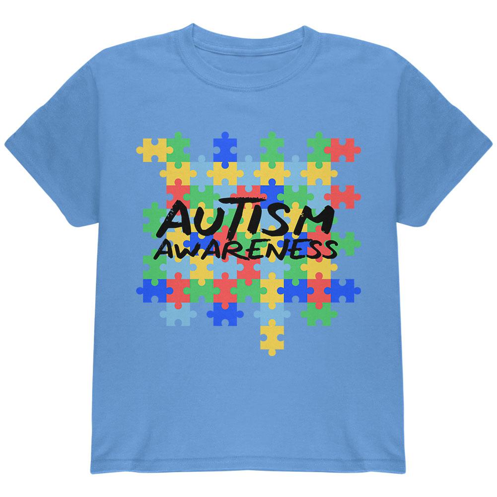 Autism Awareness Puzzle Pieces Youth T Shirt Youth T-Shirts Old Glory LG Carolina Blue