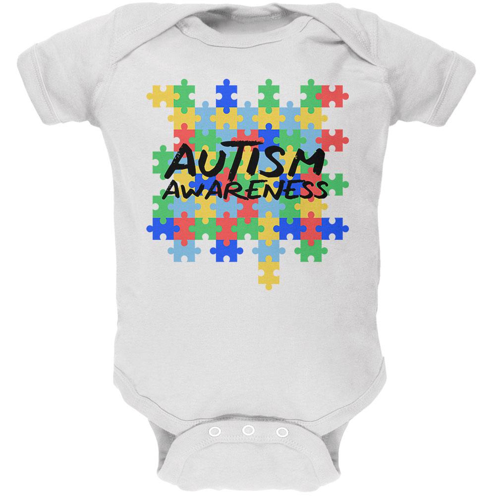 Autism Awareness Puzzle Pieces Soft Baby One Piece Baby One Piece Old Glory 0-3M White