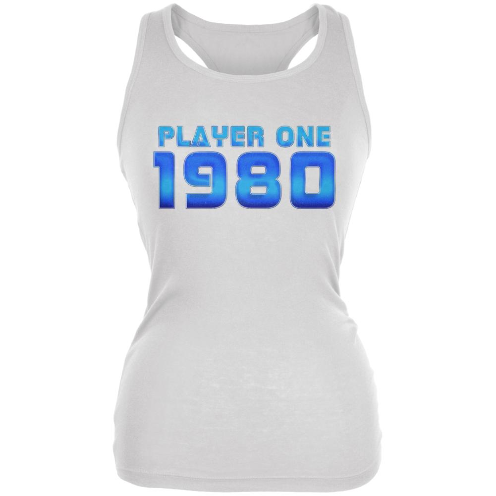 1980 Player One Birthday Juniors Soft Tank Top Juniors Tank Tops Old Glory 2XL White