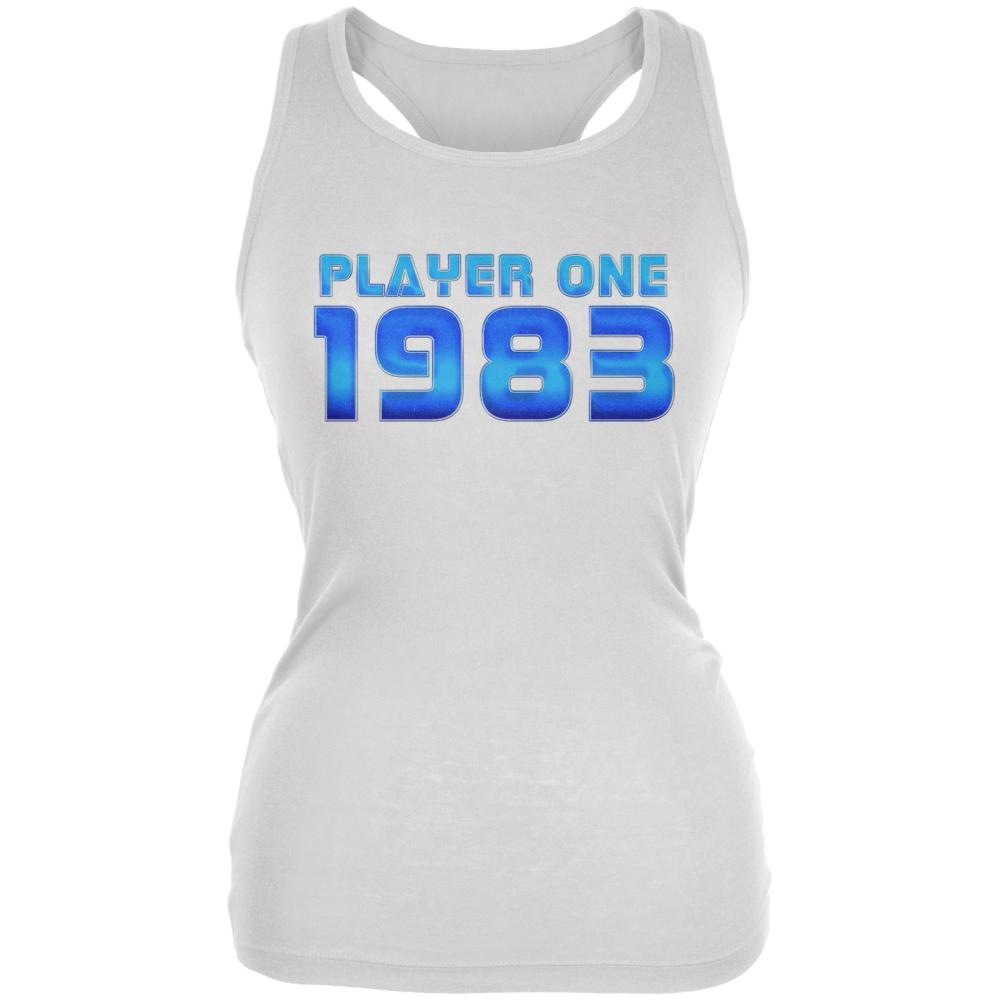 1983 Player One Birthday Juniors Soft Tank Top Juniors Tank Tops Old Glory 2XL White