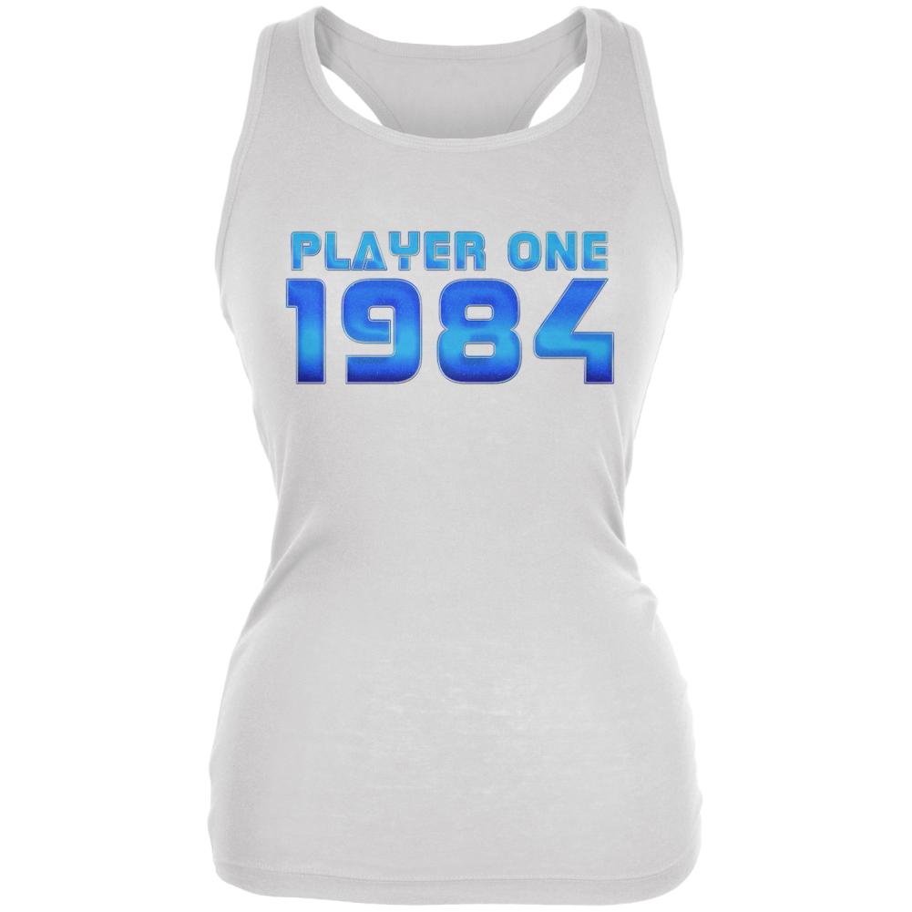 1984 Player One Birthday Juniors Soft Tank Top Juniors Tank Tops Old Glory 2XL White