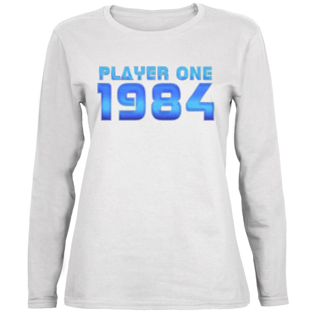 1984 Player One Birthday Ladies' Relaxed Jersey Long-Sleeve Tee Women's Long Sleeves Old Glory 2XL White