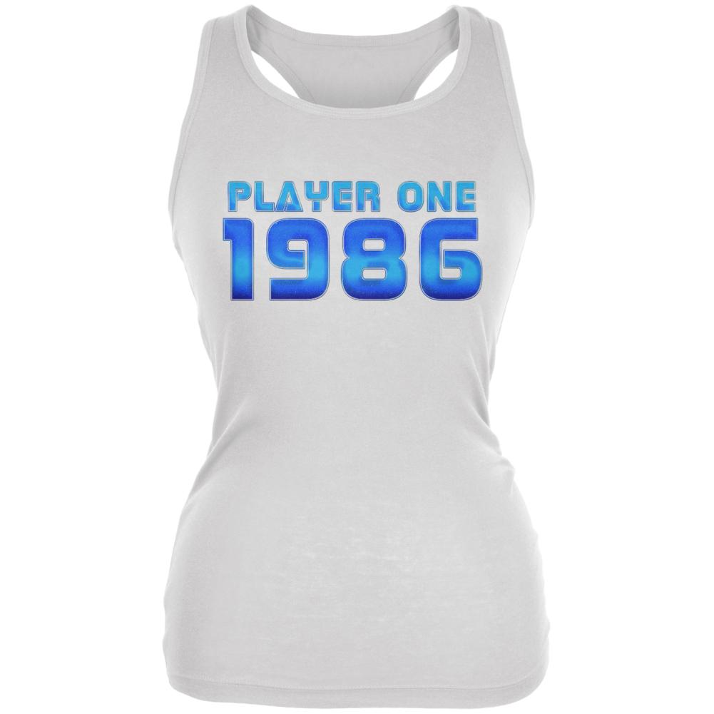 1986 Player One Birthday Juniors Soft Tank Top Juniors Tank Tops Old Glory 2XL White