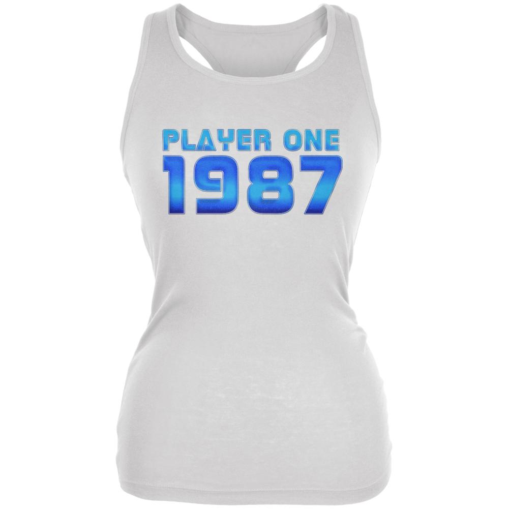 1987 Player One Birthday Juniors Soft Tank Top Juniors Tank Tops Old Glory 2XL White