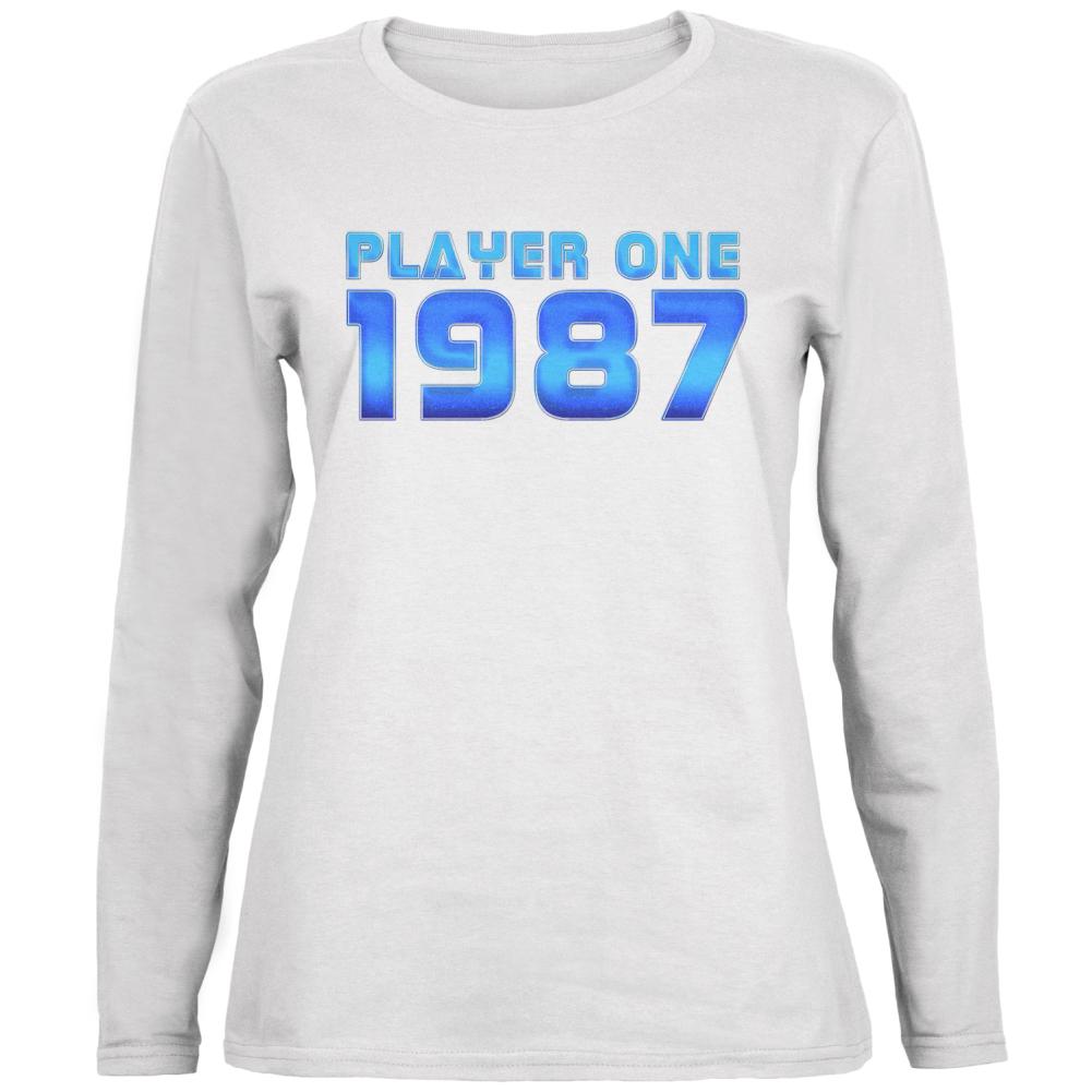 1987 Player One Birthday Ladies' Relaxed Jersey Long-Sleeve Tee Women's Long Sleeves Old Glory 2XL White
