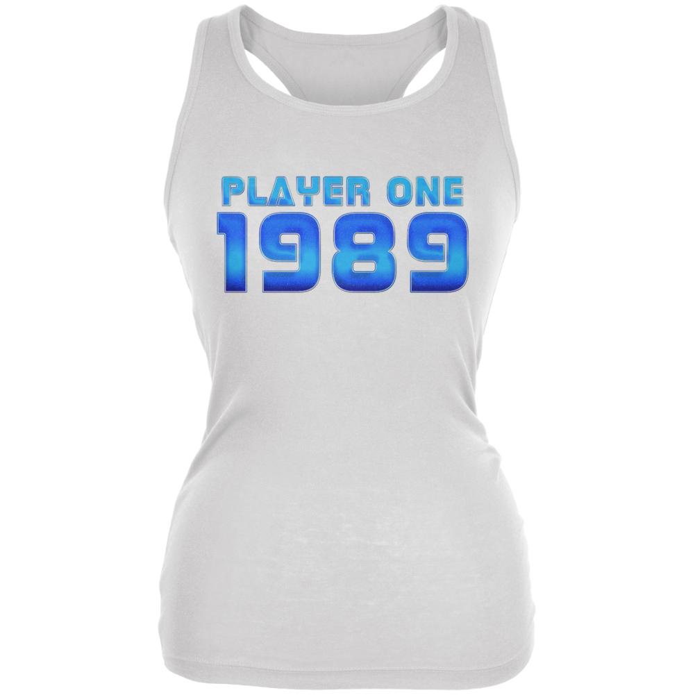 1989 Player One Birthday Juniors Soft Tank Top Juniors Tank Tops Old Glory 2XL White