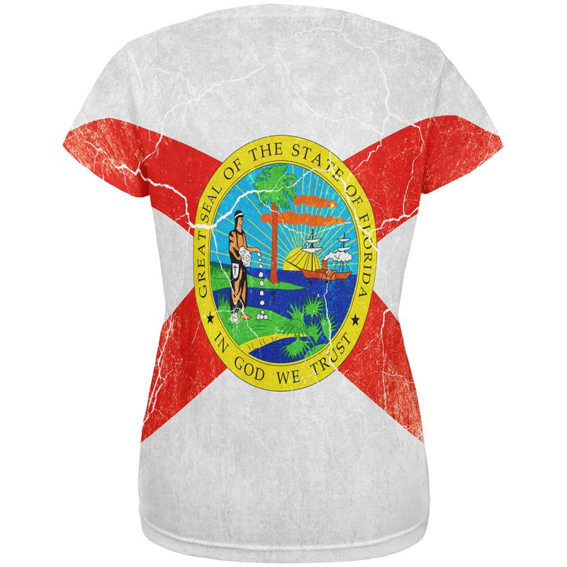 Florida Vintage Distressed State Flag All Over Womens T Shirt Women's T-Shirts Old Glory