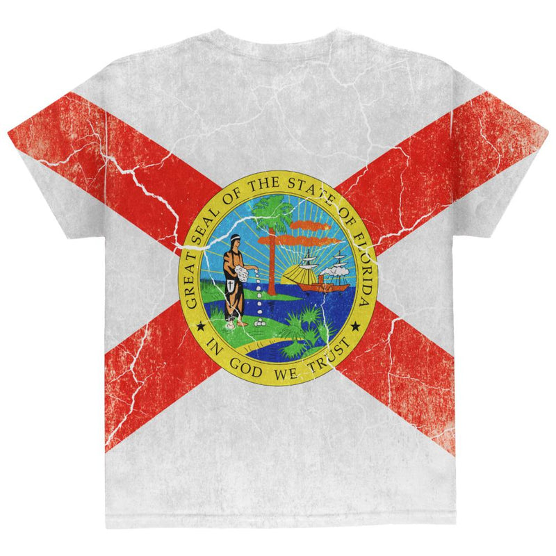 Florida Vintage Distressed State Flag All Over Youth T Shirt Youth T-Shirts Old Glory