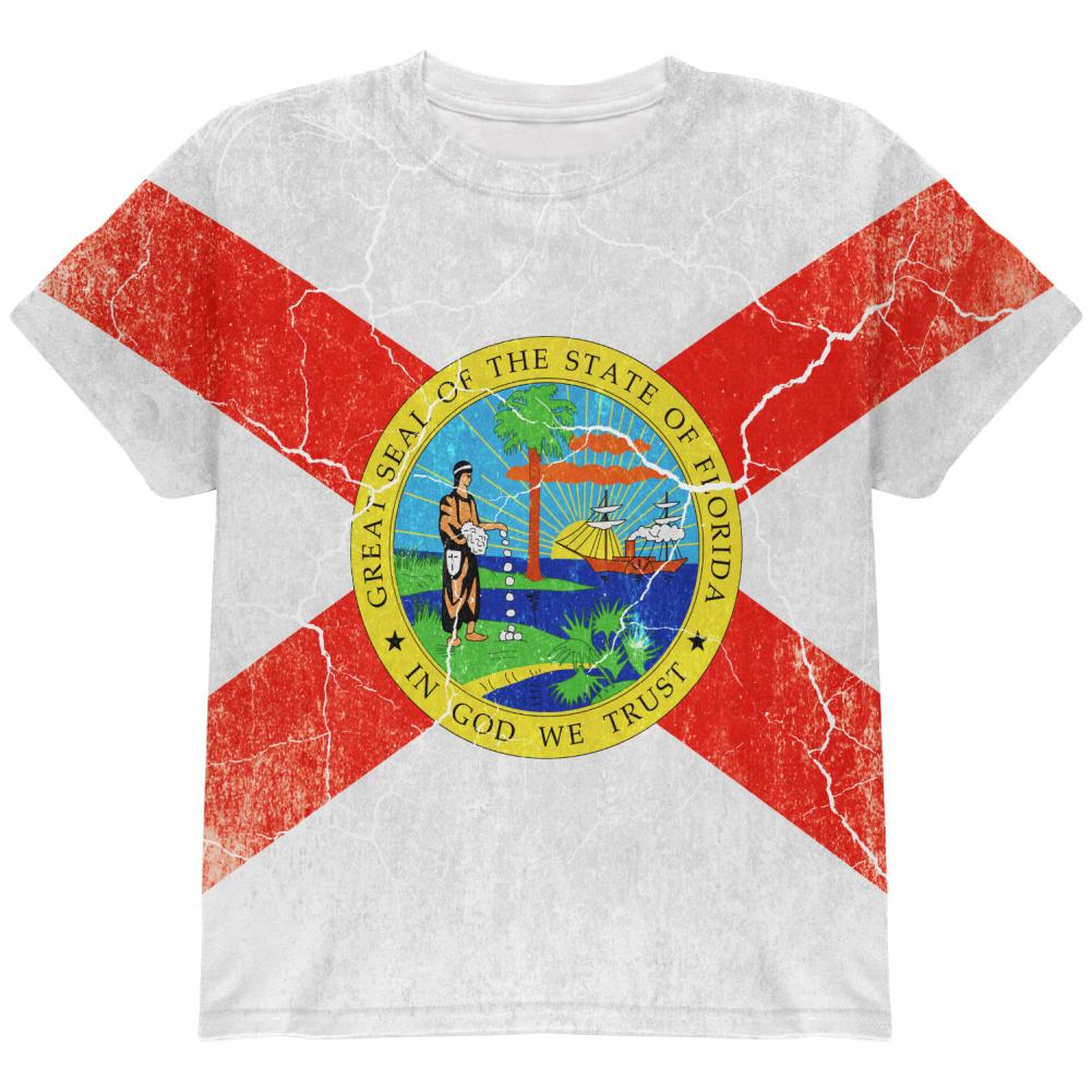 Florida Vintage Distressed State Flag All Over Youth T Shirt Youth T-Shirts Old Glory LG Multi