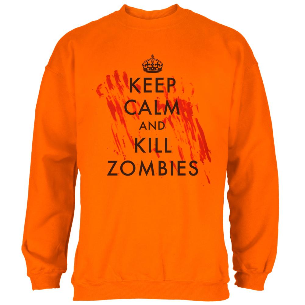 Keep Calm and Kill Zombies Mens Sweatshirt Men's Sweatshirts Old Glory 2XL Safety Orange