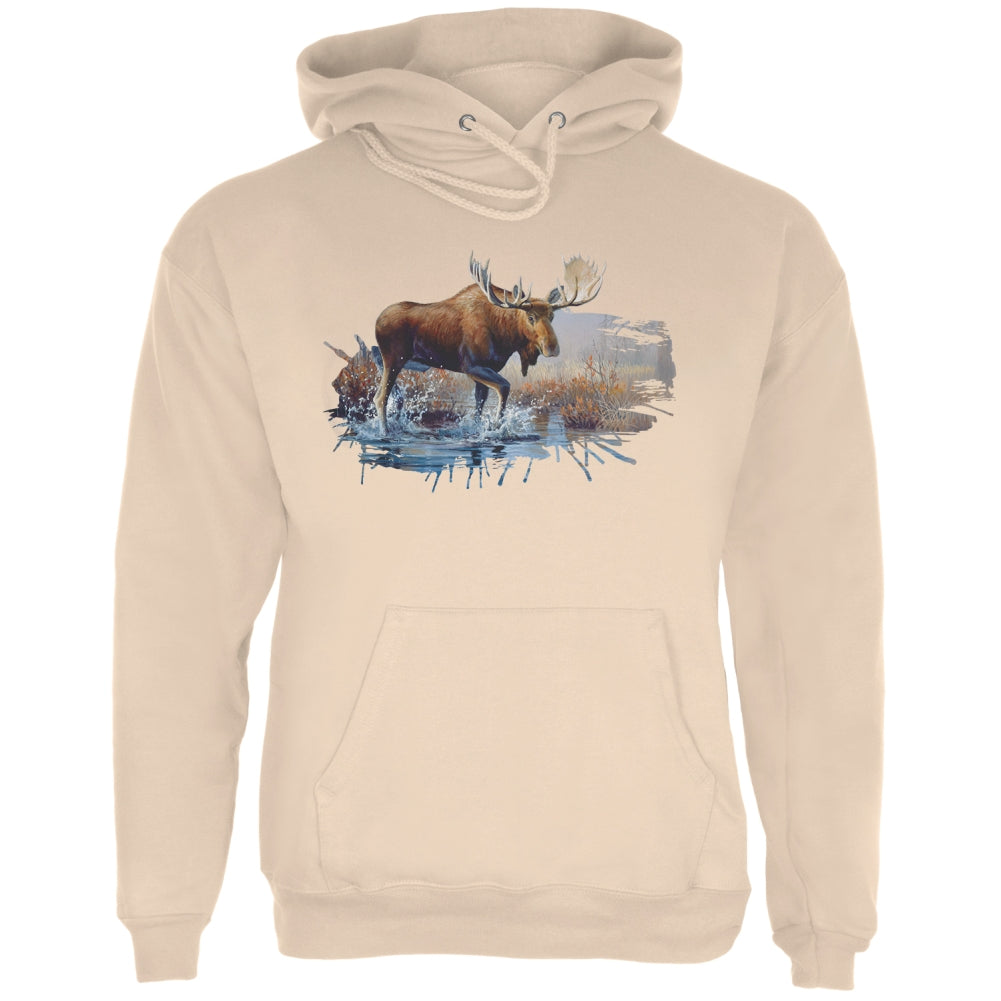 Moose Crossing the River Mens Hoodie Men's Hoodies Old Glory 2XL Sand