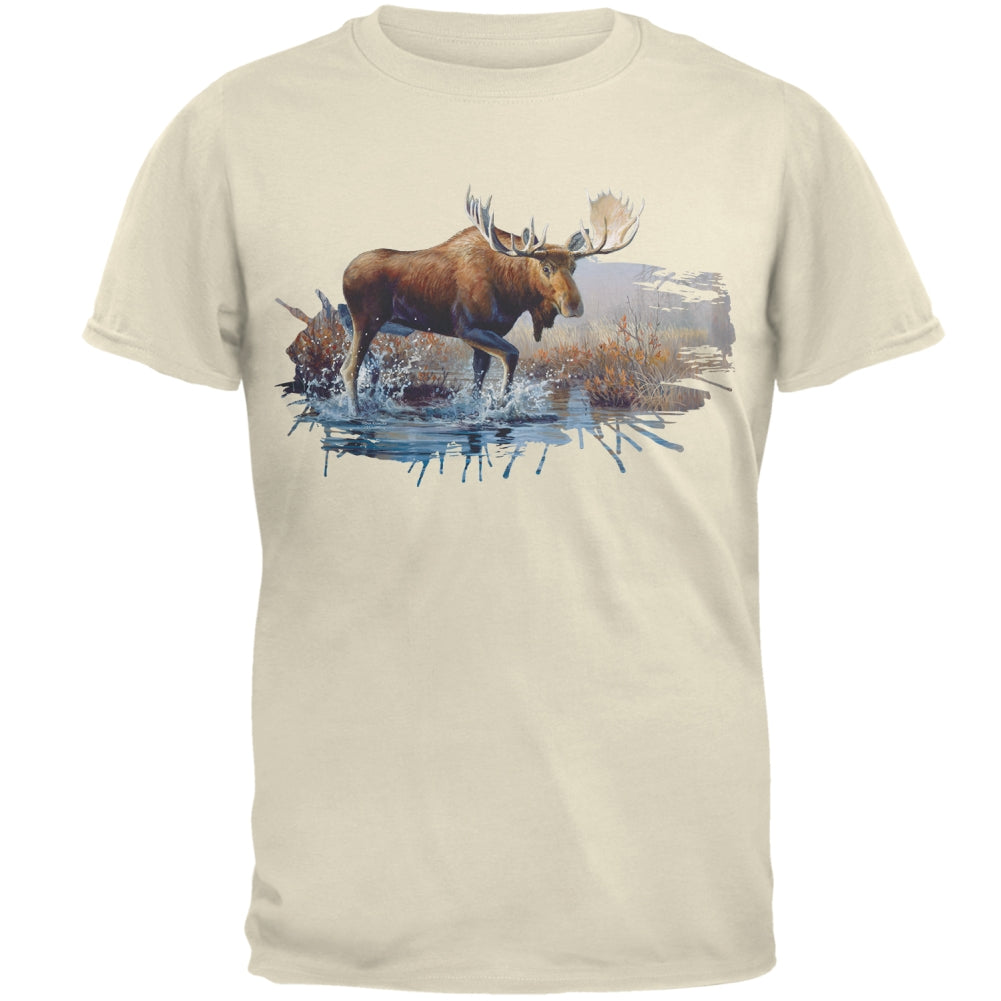 Moose Crossing the River Mens T Shirt Men's T-Shirts Old Glory 2XL Natural