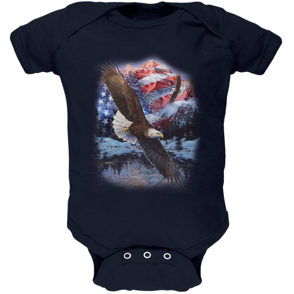 4th Of July American Flag Bald Eagle Soft Baby One Piece Baby One Piece 4th of July 0-3M Navy