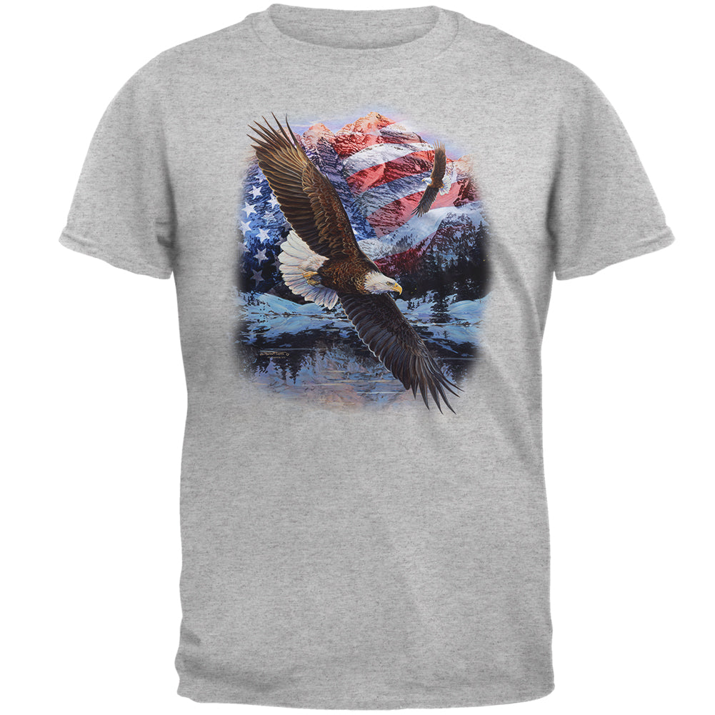 4th of July American Flag Bald Eagle Mens T Shirt Men's T-Shirts Old Glory 2XL Heather Grey