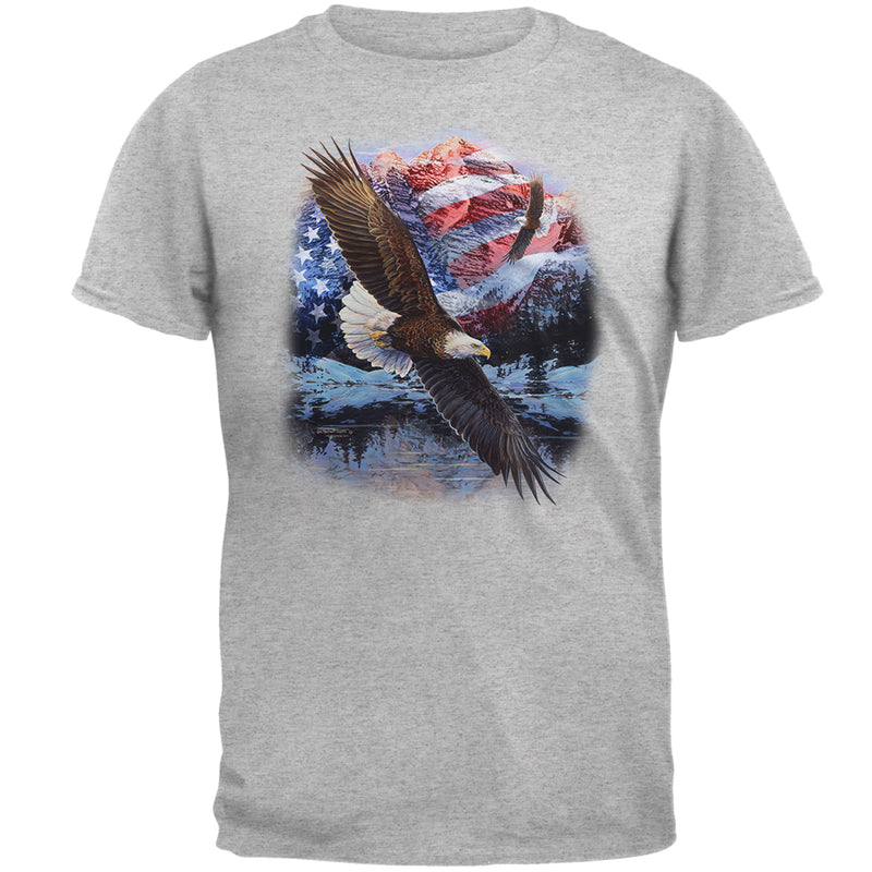 4th of July American Flag Bald Eagle Mens T Shirt Men's T-Shirts Old Glory 2XL Heather Grey